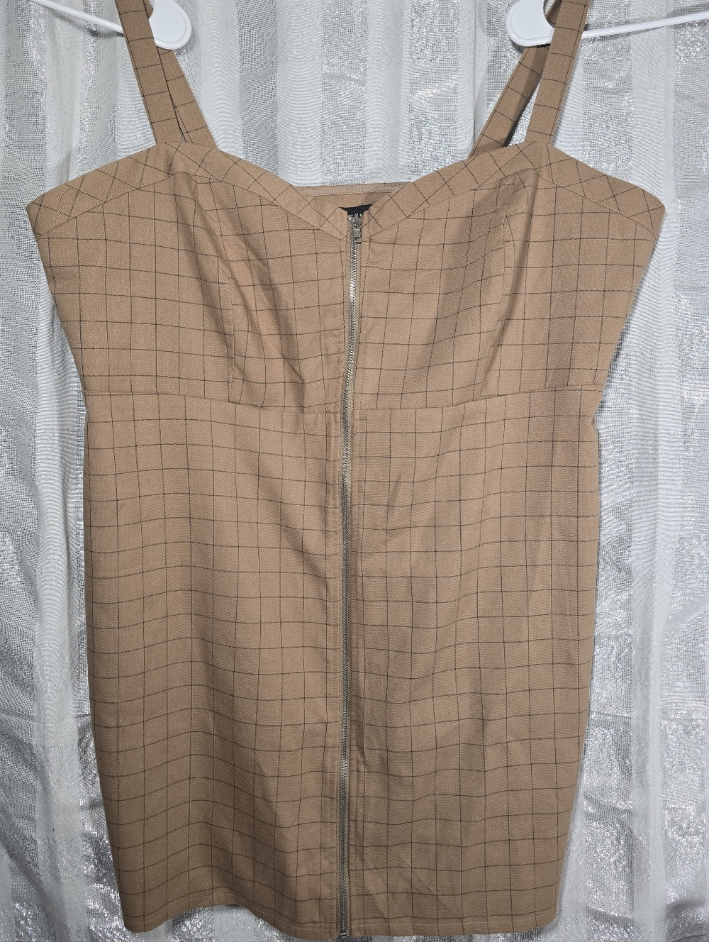 Forever 21 Plus Camel and Black Checked Zip-Front Mini Dress